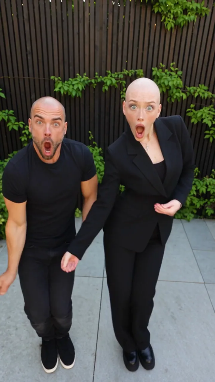 Both reference performers standing side by side in the courtyard